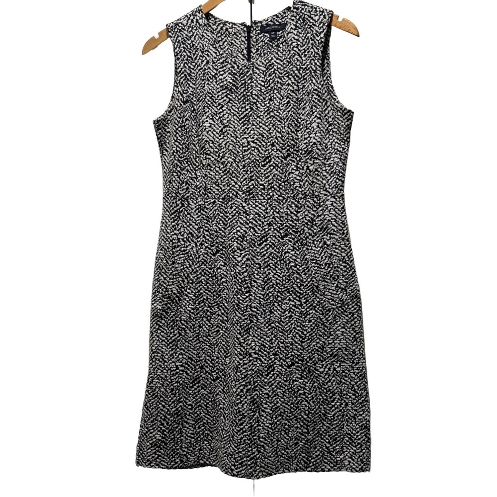 Lands’ End Herringbone Sleeveless Ponte Pencil Dress Black White - Size 6P